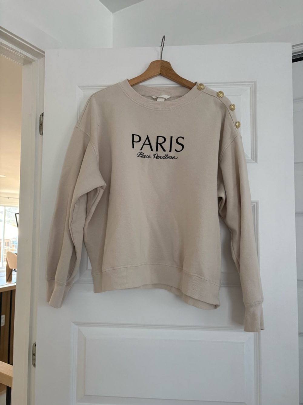 H&M Paris Embroidered Crewneck Sweatshirt - Cream